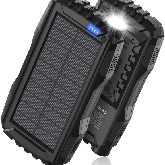Solar Power Bank External Battery 5V 3.1A Qc 3.0 Fast Charger Flashlight (Black) - Picture 4 of 13